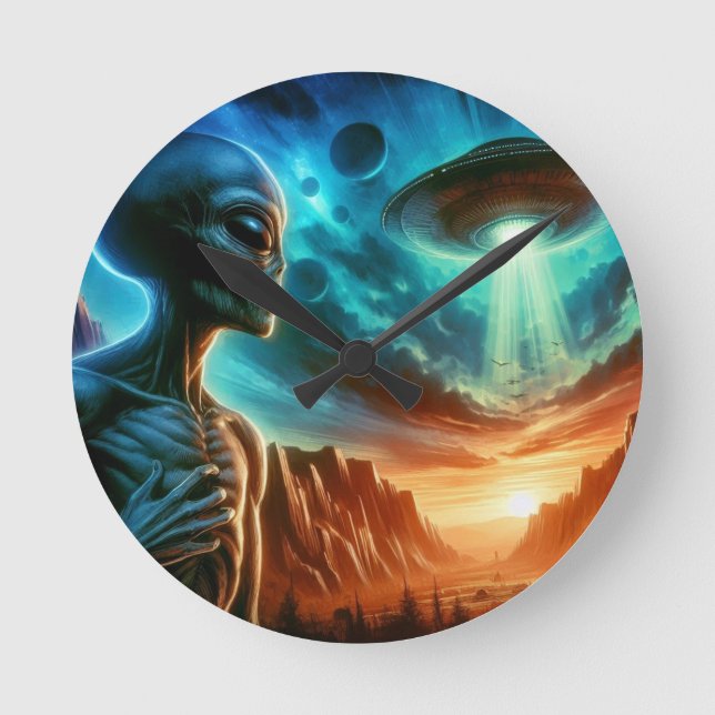 Space Alien Rund Klocka (Framsida)