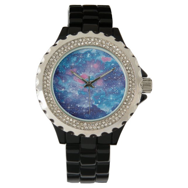 Space Art Watercolor Galaxy Armbandsur (Framsida)