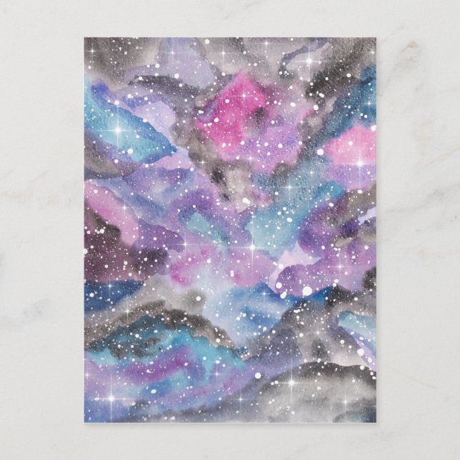 Space Art Watercolor Galaxy Vykort (Framsida)