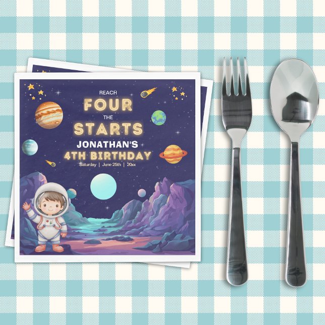 Space Astronaut 4th Birthday Napkins Pappersservett (Skapare uppladdad)
