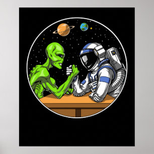 Space Astronaut Alien Arm Wrestling Funny Cosmic Poster