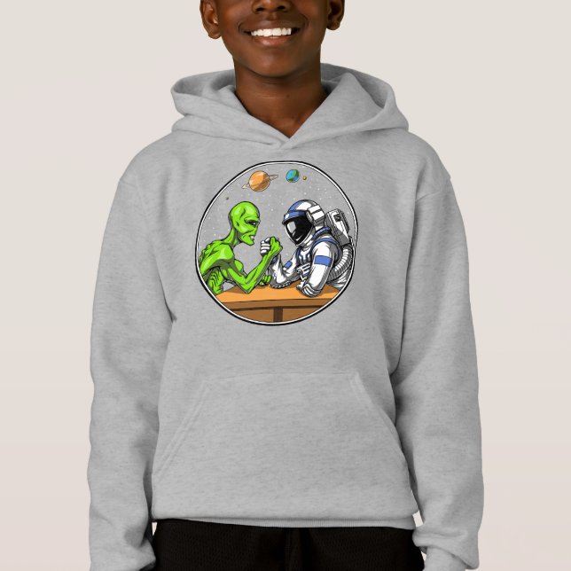 Space Astronaut Alien Arm Wrestling Funny Cosmic T Shirt (Framsida)