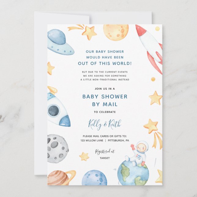 Space Astronaut Baby Shower by Mail-inbjudan Inbjudningar (Framsida)