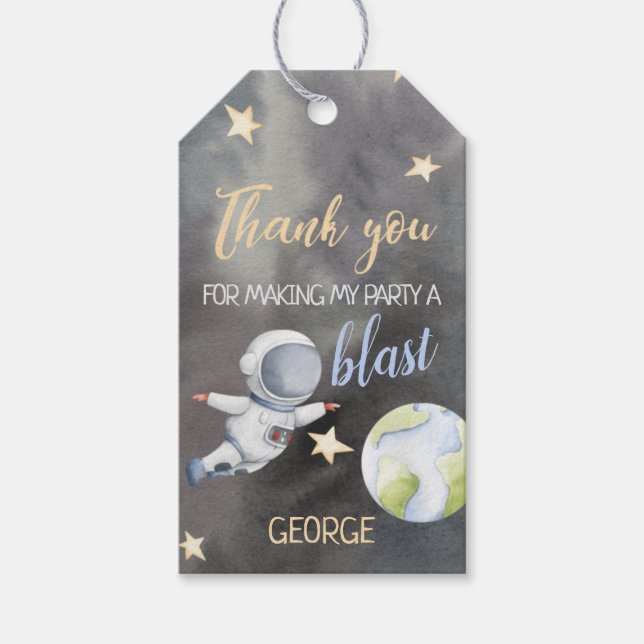 Space Astronaut Birthday Tack Märkre Presentetikett (Framsidan)