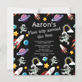 Space Astronaut Black First Födelsedagsfest Magnetisk Inbjudningskort