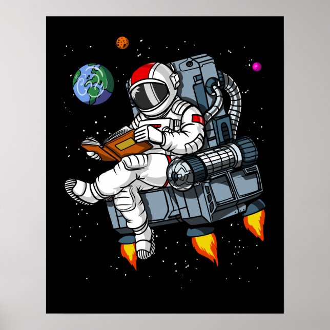 Space Astronaut Bok Reading Nerd Cosmic Poster (Framsidan)