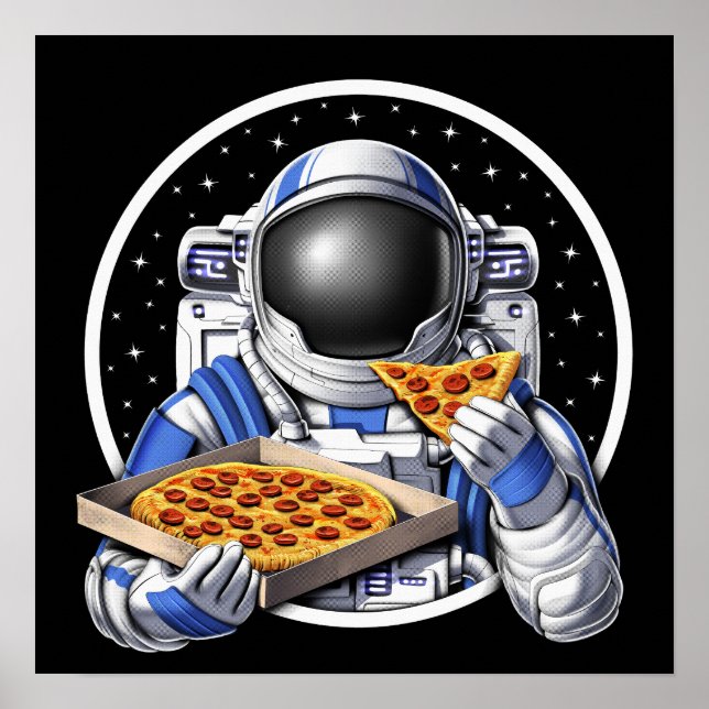 Space Astronaut Eating Pizza Poster (Framsidan)