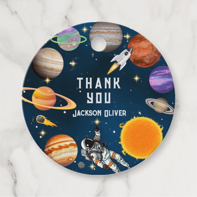 Space Astronaut Första Födelsedagsfesten Gåvor Etiketter (Framsida)