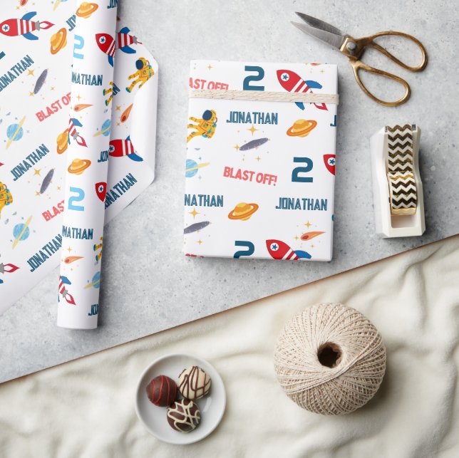 Space Astronaut Första Födelsedagsfesten Presentpapper (Hantverk)