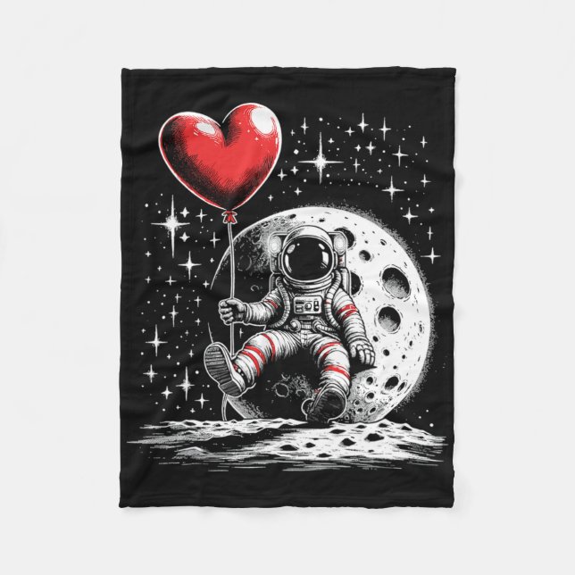 Space Astronaut Heart Bylloon Valentine's Day Vale Fleecefilt (Framsidan)