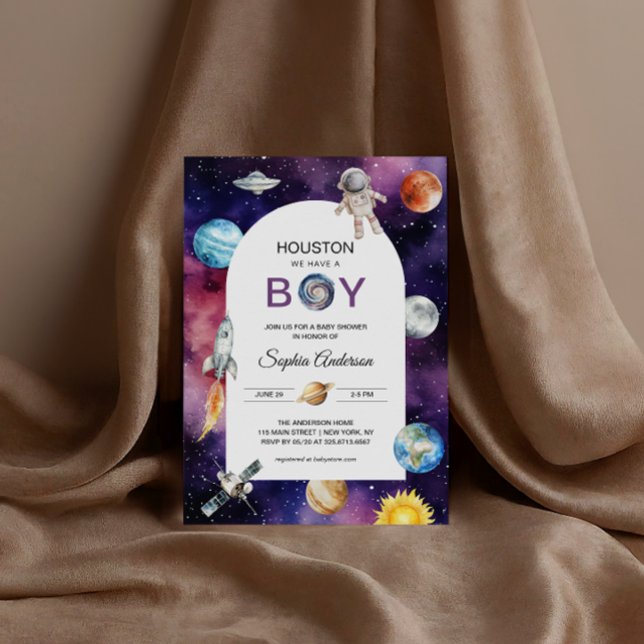 Space Astronaut Houston... Vi har en pojkbabyskor Inbjudningar (Skapare uppladdad)