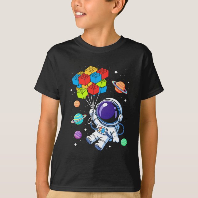 Space Astronaut Master Builder Funny Byggnad Bloc T Shirt (Framsida)
