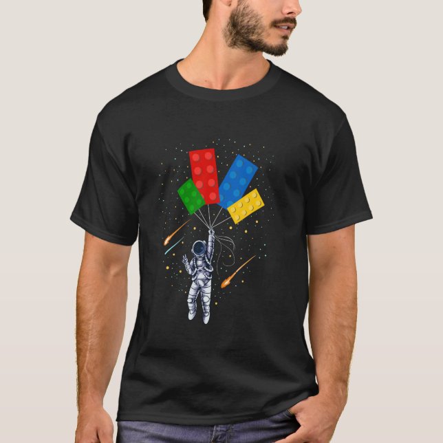 Space Astronaut Master Builder Funny Byggnad Bloc T Shirt (Framsida)