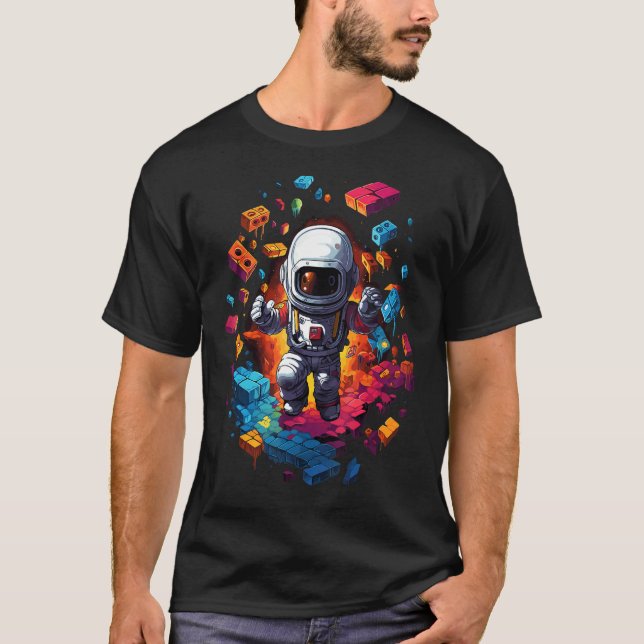 Space Astronaut Master Builder lustigt Byggande bl T Shirt (Framsida)