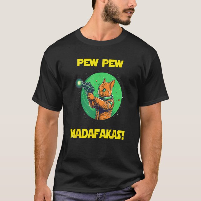 Space Astronaut Pew Madafakas Abyssinian Cat T Shirt (Framsida)