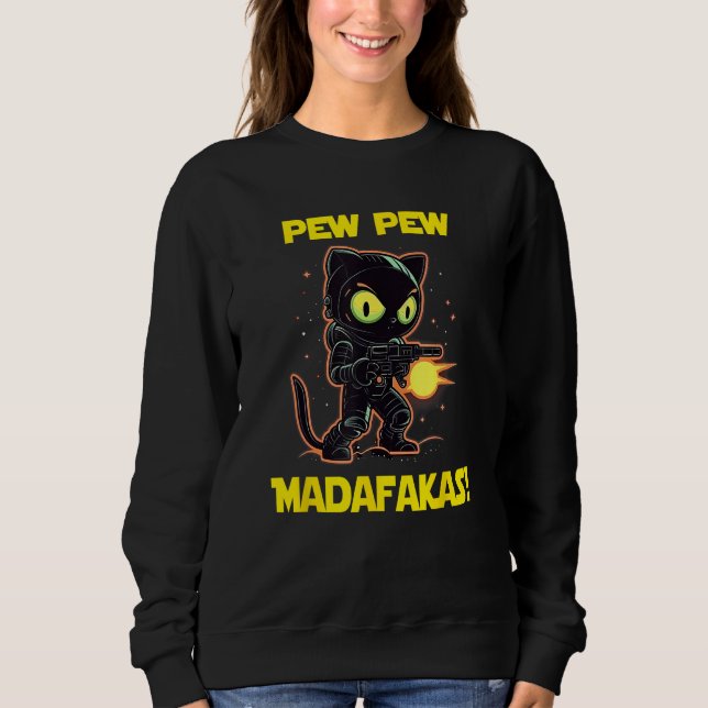 Space Astronaut Pew Madafakas Black Cat T Shirt (Framsida)