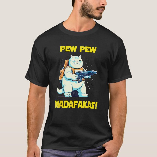 Space Astronaut Pew Madafakas Chonk Cat T Shirt (Framsida)