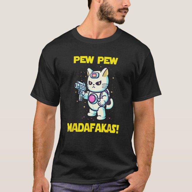 Space Astronaut Pew Madafakas Maneki Neko Cat 2 T Shirt (Framsida)