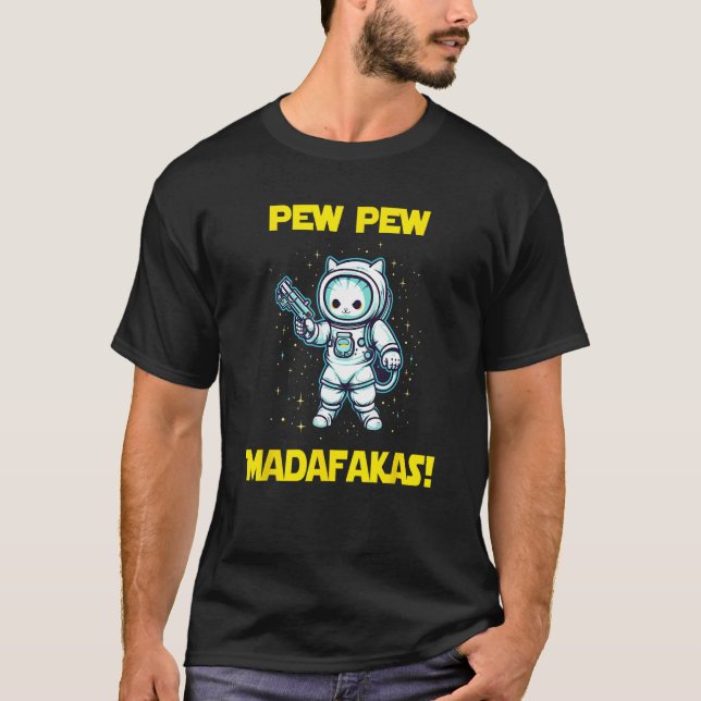 Space Astronaut Pew Madafakas Maneki Neko Cat T Shirt (Framsida)