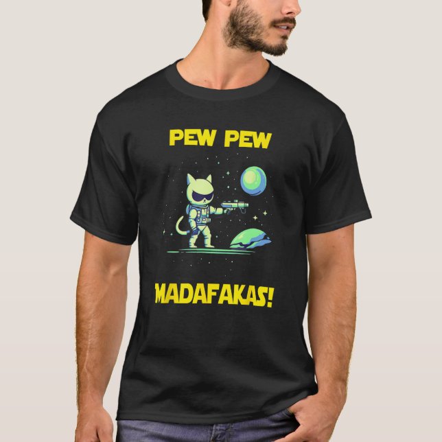 Space Astronaut Pew Madafakas Manx Cat T Shirt (Framsida)