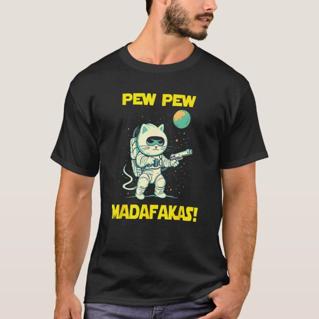 Space Astronaut Pew Madafakas Ragamuffin Cat T Shirt (Framsida)