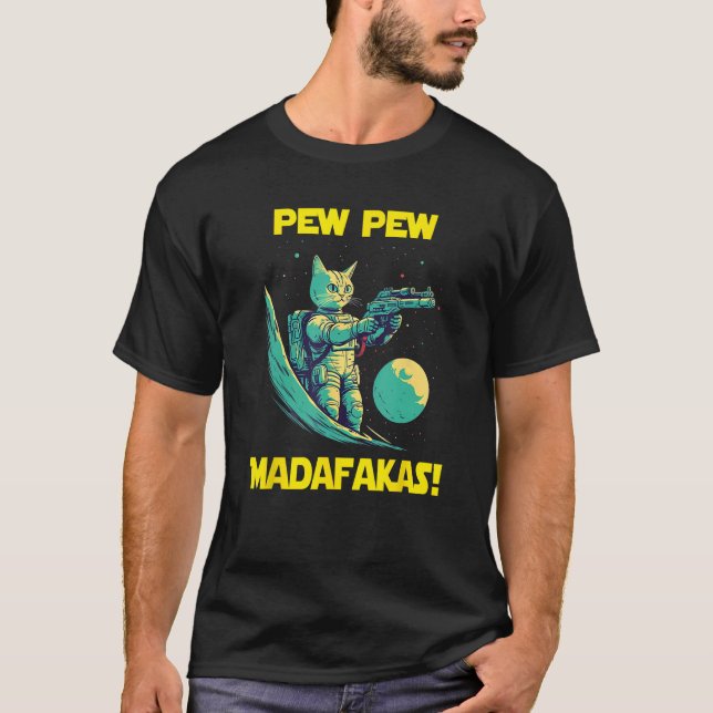 Space Astronaut Pew Madafakas Savannah Cat T Shirt (Framsida)