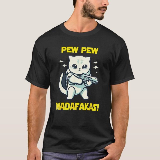 Space Astronaut Pew Madafakas Scottish Fold Cat T Shirt (Framsida)