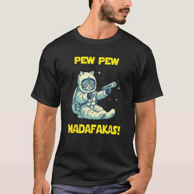 Space Astronaut Pew Madafakas Siberian Cat T Shirt (Framsida)