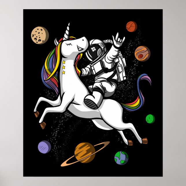 Space Astronaut Riding Magic Unicorn Cosmic Poster (Framsidan)