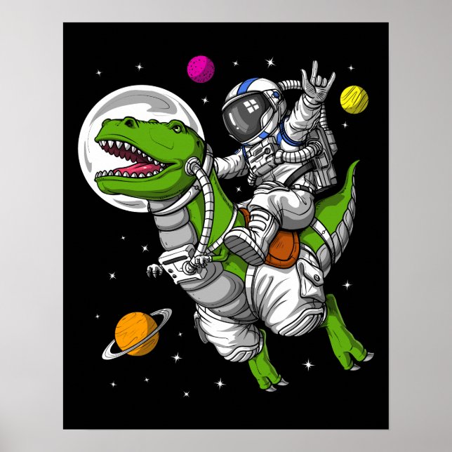 Space Astronaut Riding T-Rex Dinosaur Poster (Framsidan)