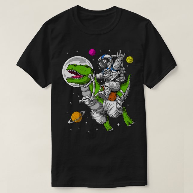Space Astronaut Riding TRe Dinosaur Funny Men Boys T Shirt (Design framsida)