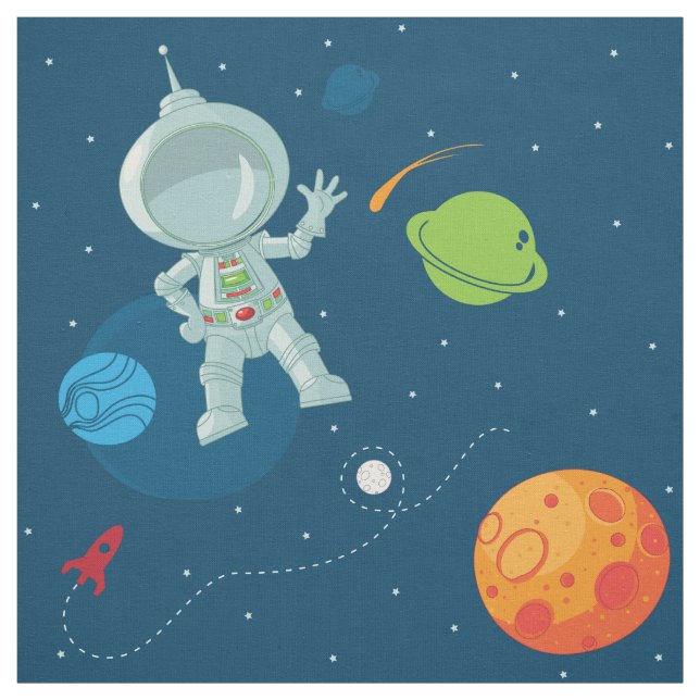 Space Astronaut Seamless Mönster Fabric på flottan Tyg (Provkarta)