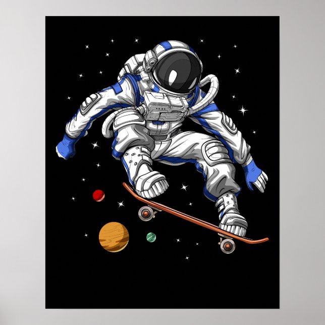 Space Astronaut Skateboarding Poster (Framsidan)