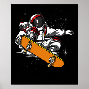 Space Astronaut Skater Skateboarding Cosmic Poster