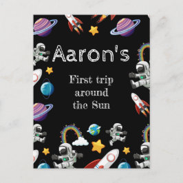 Space Astronaut Svart Första Födelsedagsfest  Vykort
