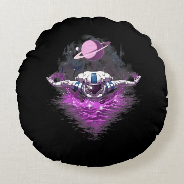 Space Astronaut Swimming Rund Kudde (Framsidan)