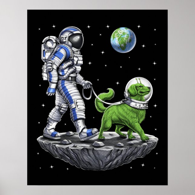 Space Astronaut Walking Alien Hund Poster (Framsidan)