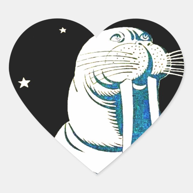 Space Astronaut Walrus Hjärtformat Klistermärke (Framsida)