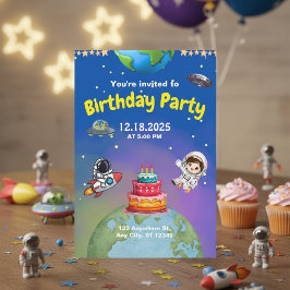 Space Äventyr Birthday Inbjudan