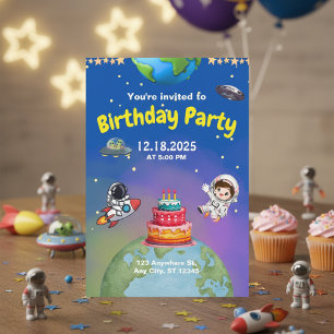 Space Äventyr Birthday Inbjudan