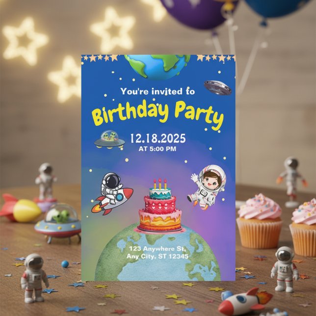 Space Äventyr Birthday Inbjudan (Skapare uppladdad)