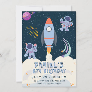 Space Äventyr Birthday med Rocket och Astronaut Inbjudningar