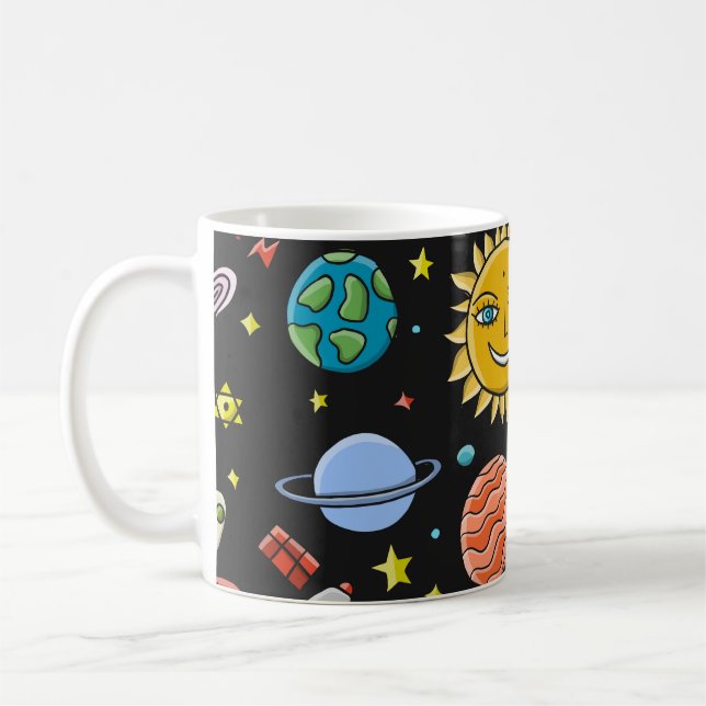 Space äventyr: planeter, raketer mönster. kaffemugg (Vänster)
