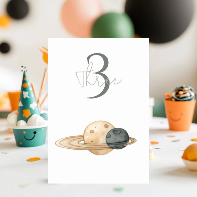 "Space Äventyr Watercolor First Birthday Bordsnummer (Skapare uppladdad)