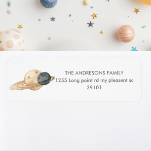 "Space Äventyr Watercolor First Birthday Returadress Etikett