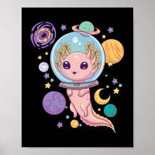 Space Axolotl Kawaii Pastel Goth Anime Aesthetic N Poster