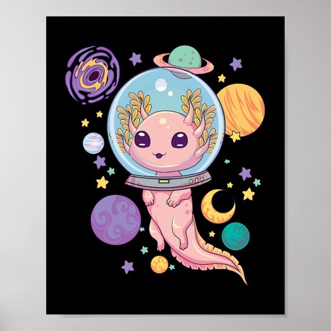 Space Axolotl Kawaii Pastel Goth Anime Aesthetic N Poster (Framsidan)