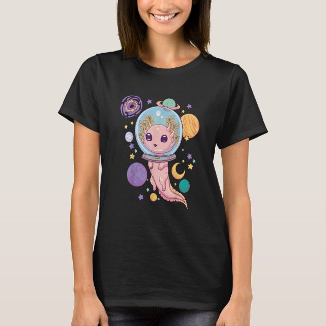 Space Axolotl Kawaii Pastel Goth Anime Aesthetic T Shirt (Framsida)