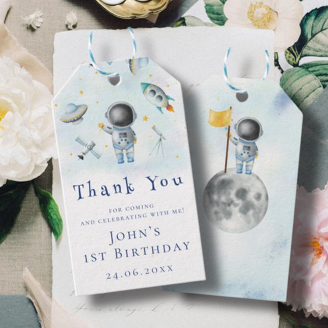 Space baby Astronaut Boy-raketer galaxy frakt-stjä Presentetikett (Skapare uppladdad)