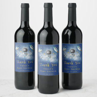 Space baby Astronaut Boy-raketstjärnor Baby Shower Vinflaska Etikett